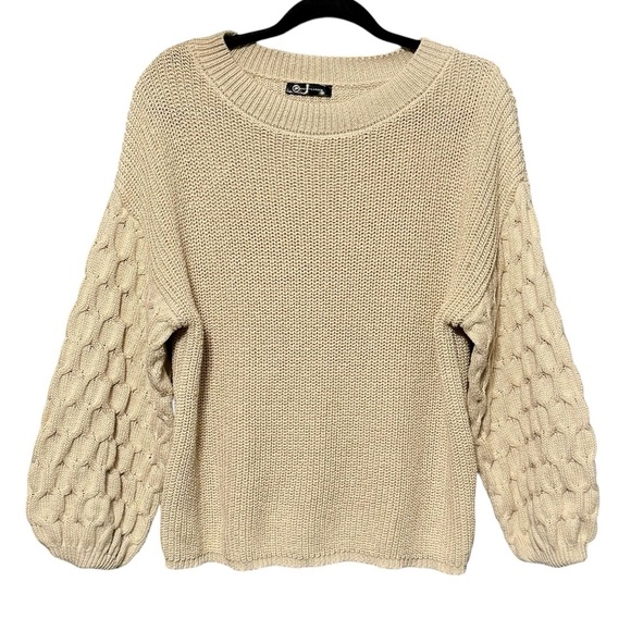 PRETTY GARDEN Chunky Knit Textured Balloon Sleeve Sweater Size Large - Picture 2 of 8